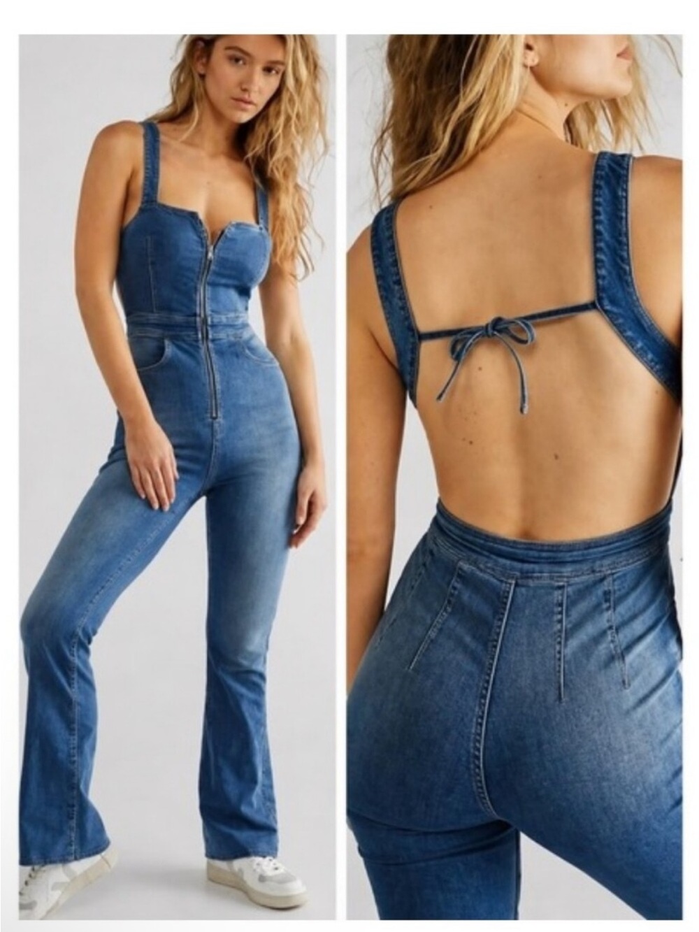 Free People CRVY Denim Jumpsuit Sz 2